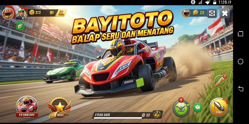 Tangkapan layar dari gameplay menegangkan di BAYITOTO dengan kendaraan balap.
