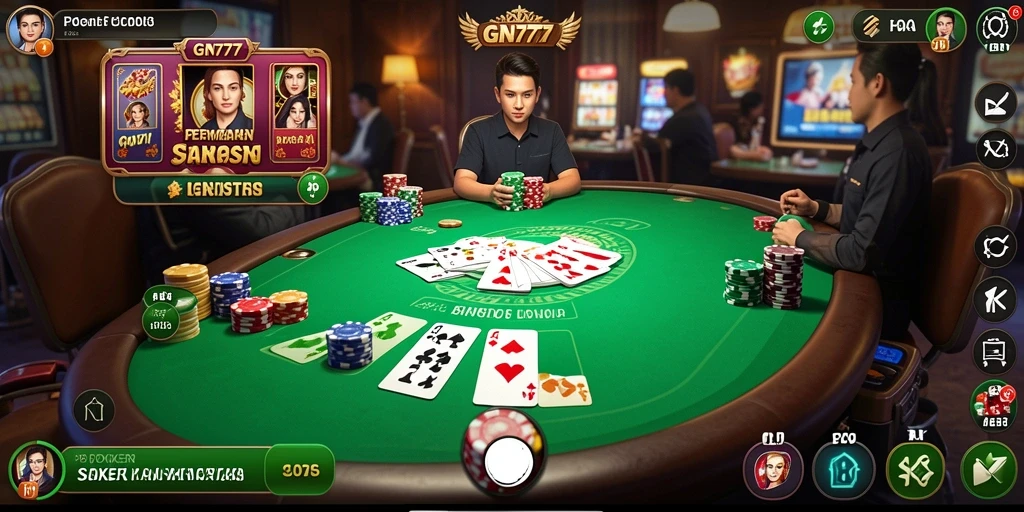Screenshot gameplay GN777 yang menampilkan aksi poker yang mendebarkan.