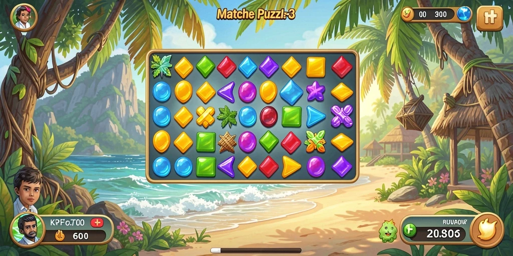 Screenshot KKRP menampilkan gameplay Match-3 yang seru dan penuh warna.