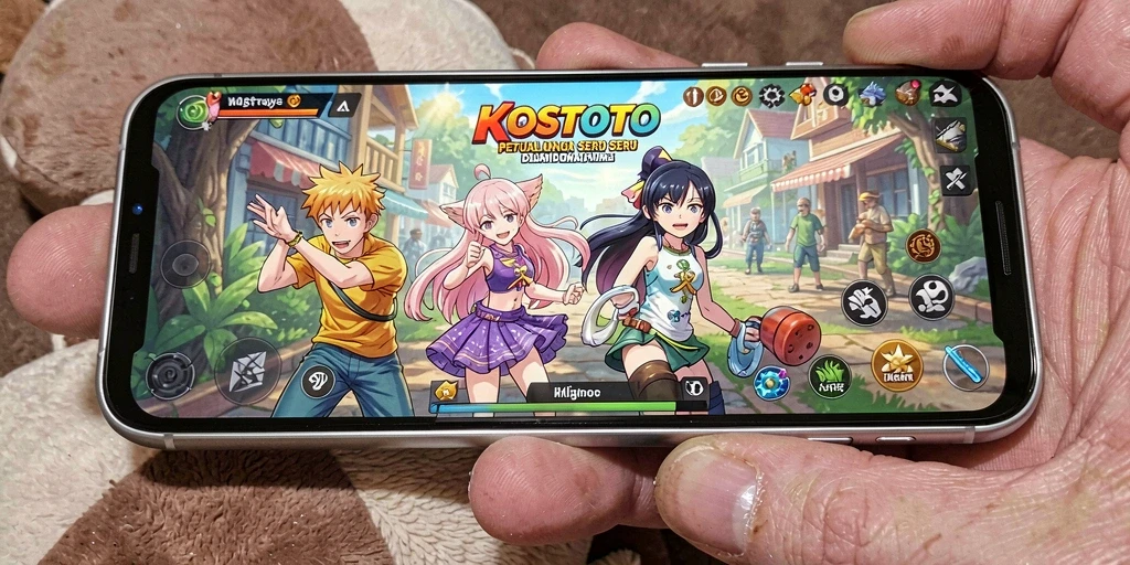 Screenshot dari gameplay KOSTOTO yang menampilkan aksi karakter anime.