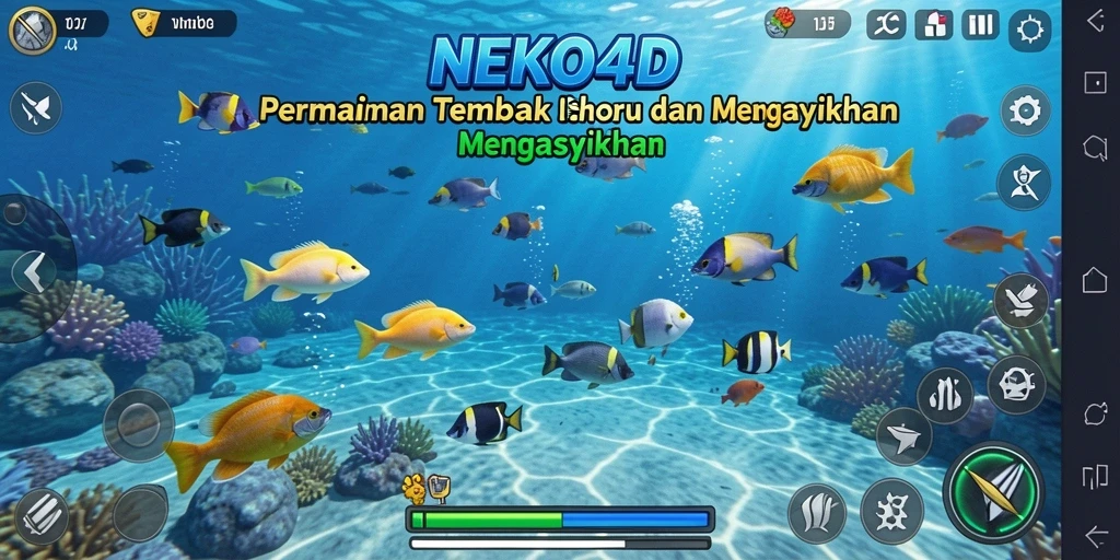 Screenshot gameplay NEKO4D menampilkan momen menembak ikan yang seru.