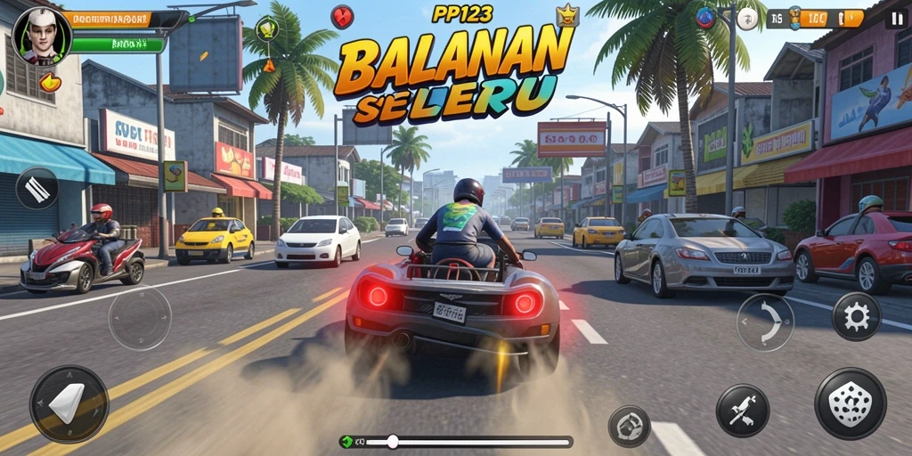 Tangkapan layar gameplay PP123 menunjukkan aksi balapan yang mendebarkan.