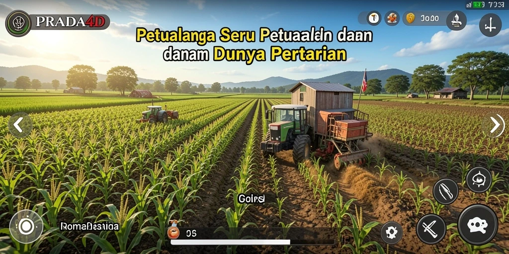 Gameplay seru PRADA4D dengan lahan pertanian yang luas.