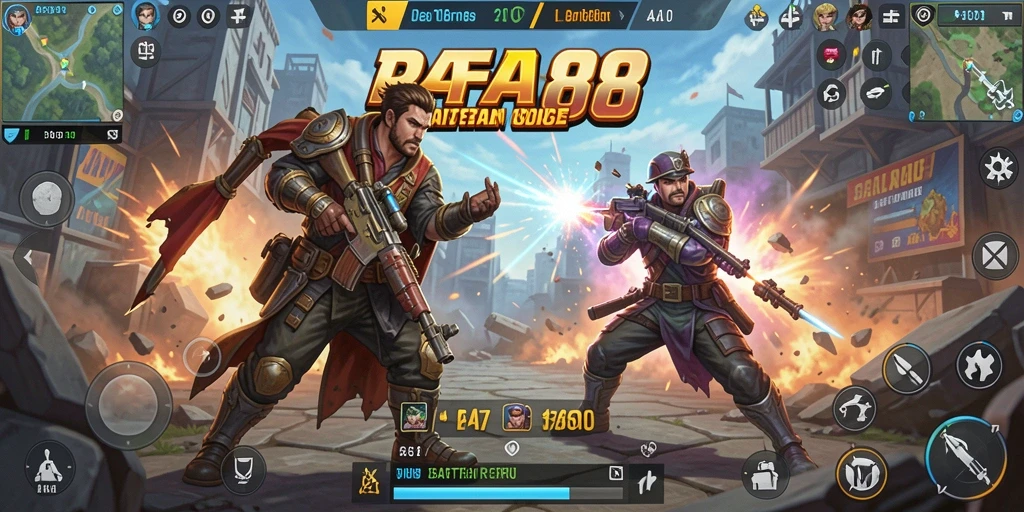 Screenshot RAFA88 menunjukkan gameplay pertarungan Battle Royale yang intens.