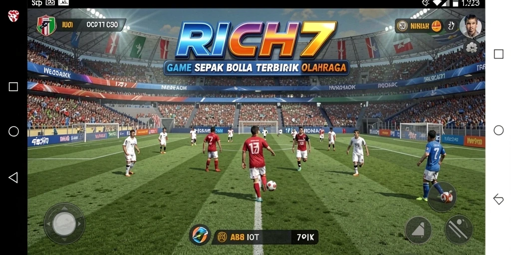 Tangkapan layar gameplay RICH7 yang menunjukkan aksi di lapangan sepak bola.