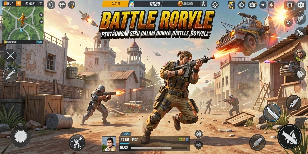 Gameplay Battle Royale yang mendebarkan dan penuh aksi.