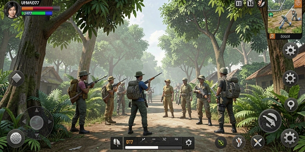 Tampilan gameplay UH77 yang memukau dengan elemen simulasi interaktif.