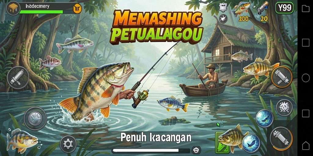 Tampilan gameplay Y89 dengan aksi memancing yang realistis.